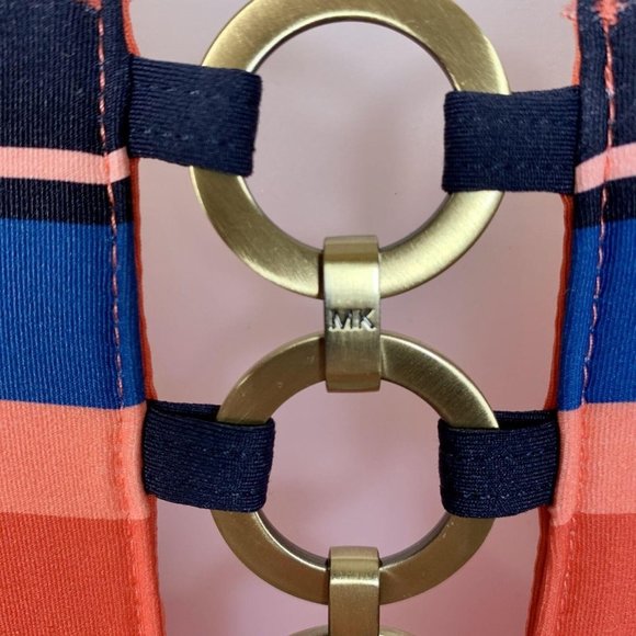 ☀️Michael Kors Striped Chain-Ring One-Piece Swimsuit Persimmon Multi Size 4 NWT - Picture 4 of 8